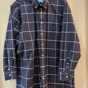 Stafford XL 17-17 1/2 32-33 Men's Dark Blue Plaid Button Down Shirt